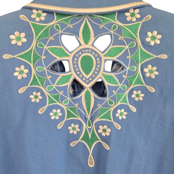 Bob Mackie Wearable Art Blue Medium Embroidered Jacket 3/4 Sleeve Floral - Picture 6 of 11